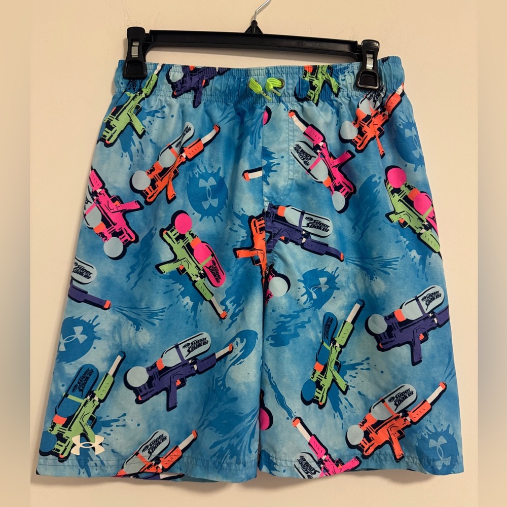 Under Armour Blue Swim Shorts with Neon Water Gun Print